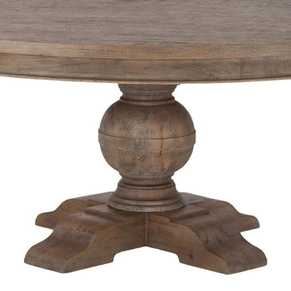 Table à manger ronde de 54 po en teck vieilli gris