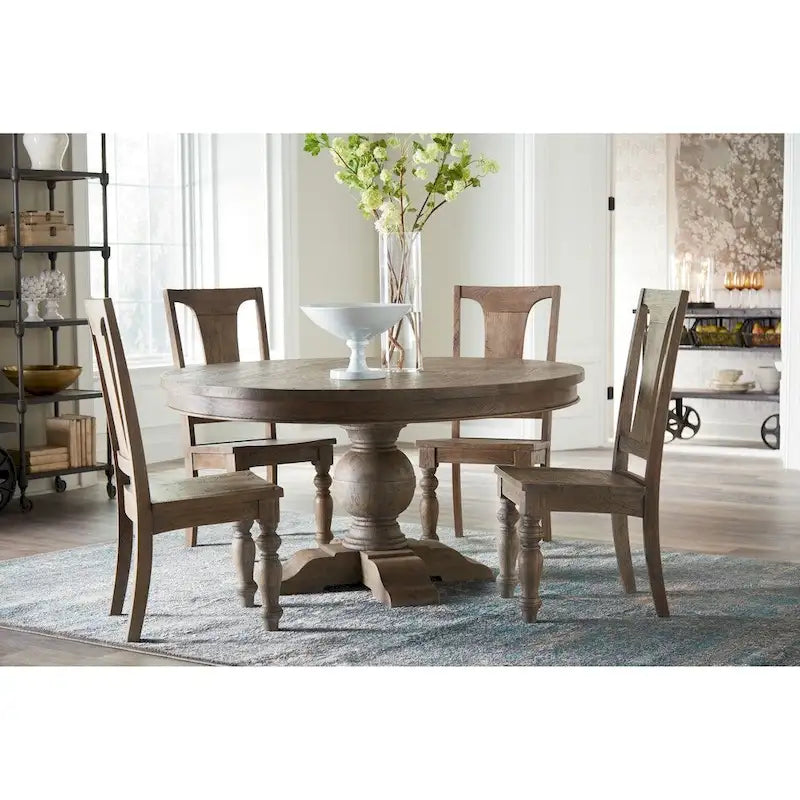 Table à manger ronde de 54 po en teck vieilli gris