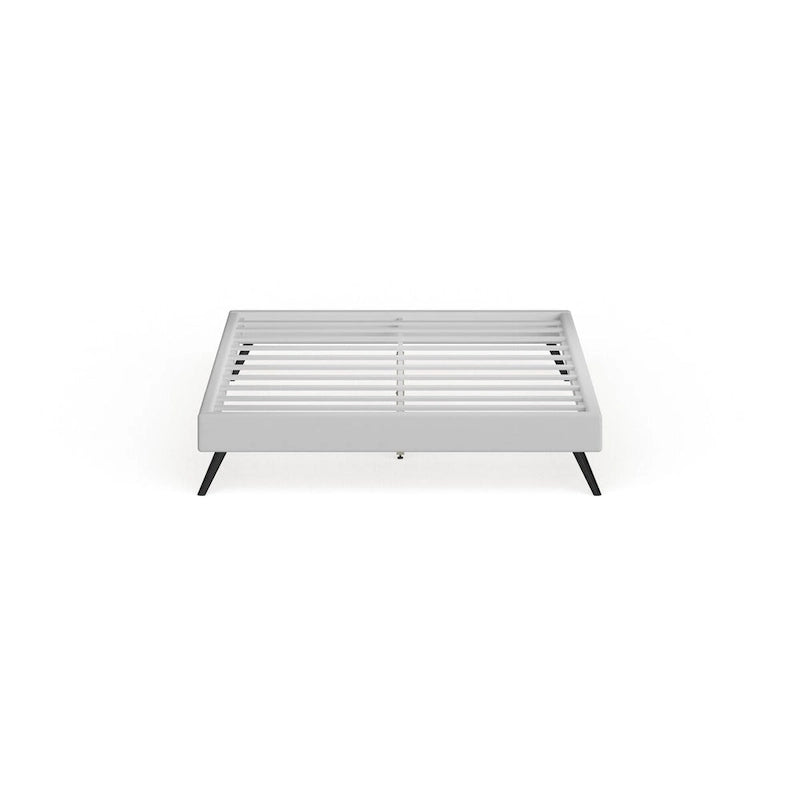 Lit plateforme grand lit en bois blanc avec pieds ronds évasés