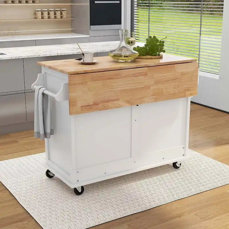 Desserte îlot de cuisine à roulettes avec plateau abattant