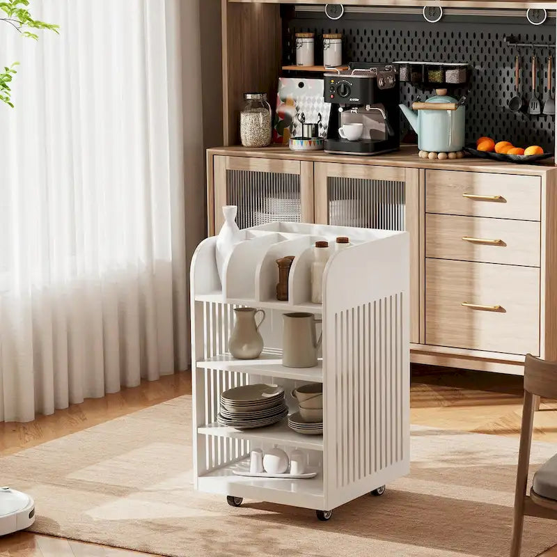 4-Tier Kitchen Island Cart with Spice Rack & Locking Casters