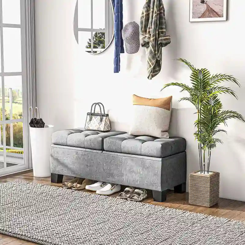 Banc de rangement capitonné avec charnières de sécurité