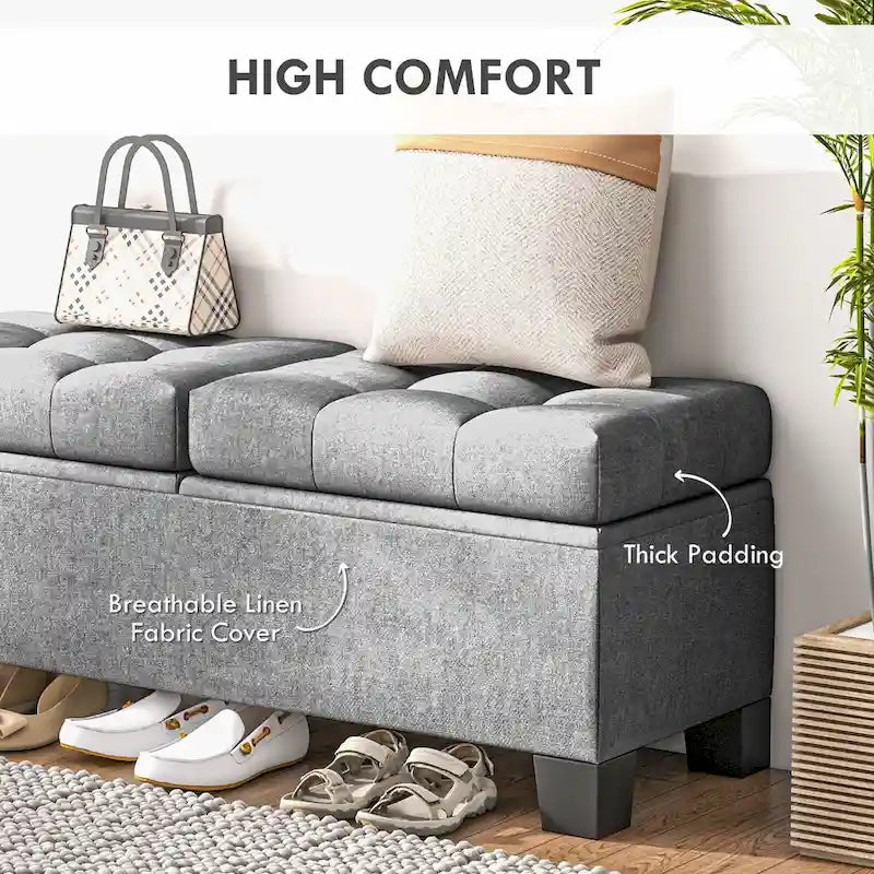 Banc de rangement capitonné avec charnières de sécurité