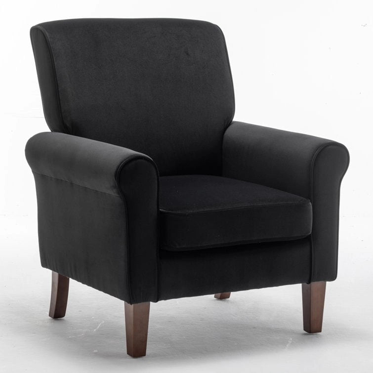Fauteuil classique en velours avec pieds en bois massif et assise rembourrée épaisse