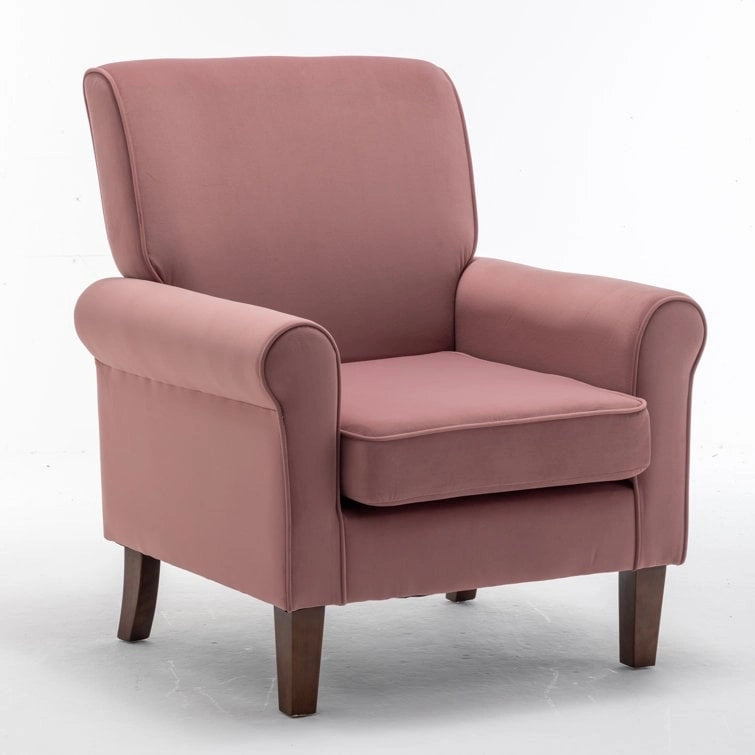 Fauteuil classique en velours avec pieds en bois massif et assise rembourrée épaisse