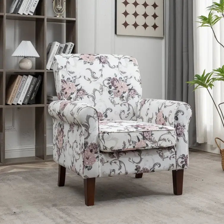 Fauteuil classique en velours avec pieds en bois massif et assise rembourrée épaisse