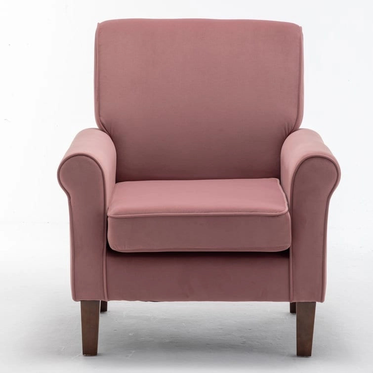 Fauteuil classique en velours avec pieds en bois massif et assise rembourrée épaisse