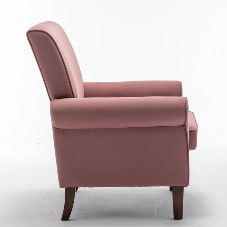 Fauteuil classique en velours avec pieds en bois massif et assise rembourrée épaisse