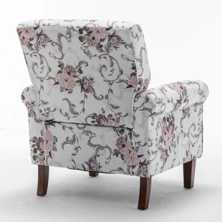 Fauteuil classique en velours avec pieds en bois massif et assise rembourrée épaisse