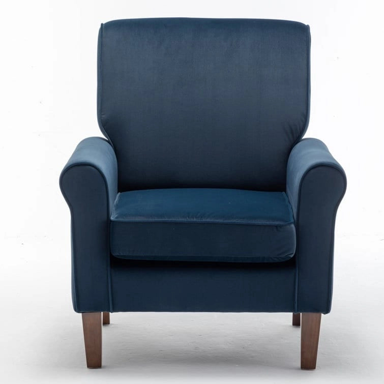 Fauteuil classique en velours avec pieds en bois massif et assise rembourrée épaisse