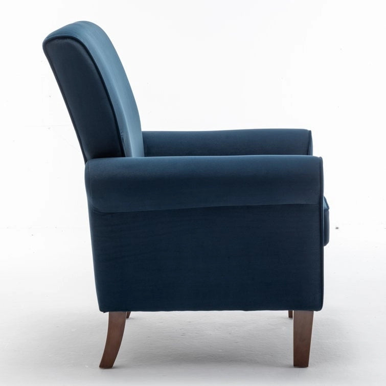 Fauteuil classique en velours avec pieds en bois massif et assise rembourrée épaisse