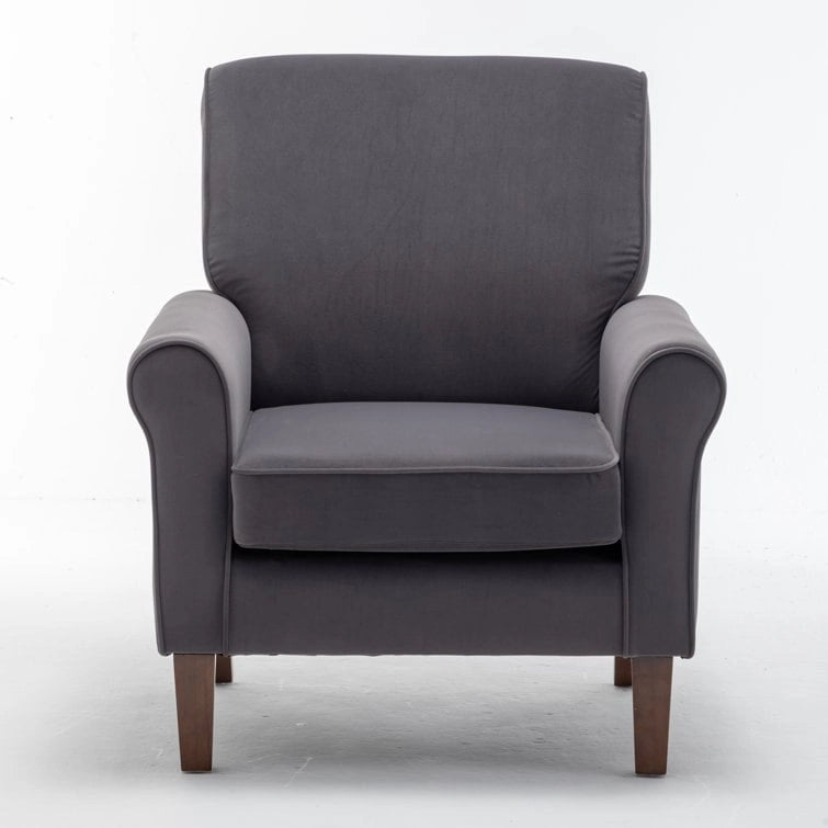 Fauteuil classique en velours avec pieds en bois massif et assise rembourrée épaisse