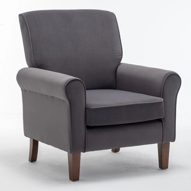 Fauteuil classique en velours avec pieds en bois massif et assise rembourrée épaisse