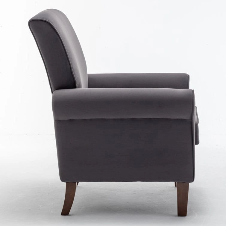 Fauteuil classique en velours avec pieds en bois massif et assise rembourrée épaisse