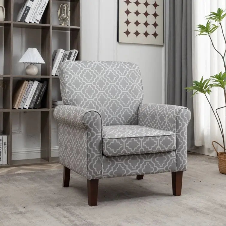 Fauteuil classique en velours avec pieds en bois massif et assise rembourrée épaisse