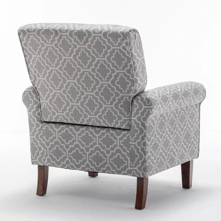 Fauteuil classique en velours avec pieds en bois massif et assise rembourrée épaisse