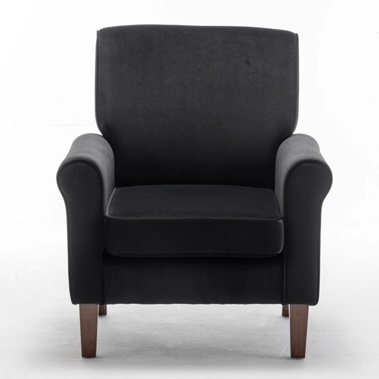 Fauteuil classique en velours avec pieds en bois massif et assise rembourrée épaisse