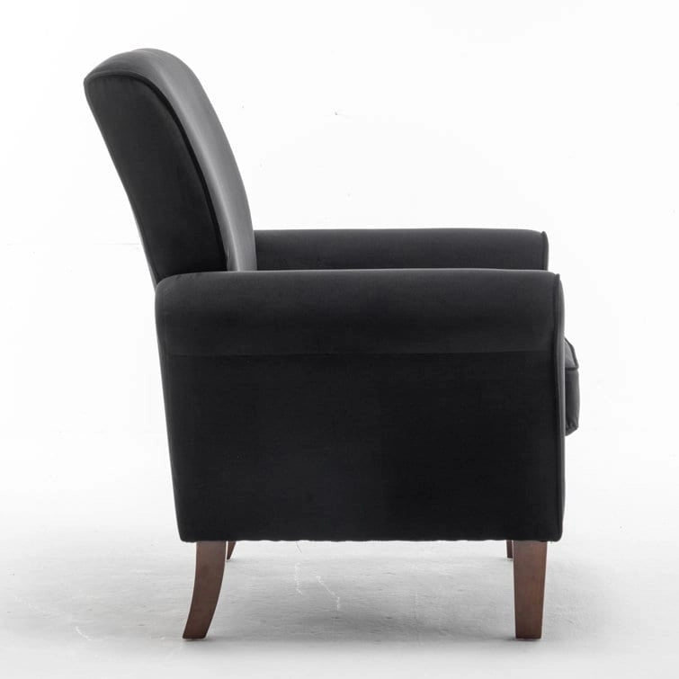 Fauteuil classique en velours avec pieds en bois massif et assise rembourrée épaisse