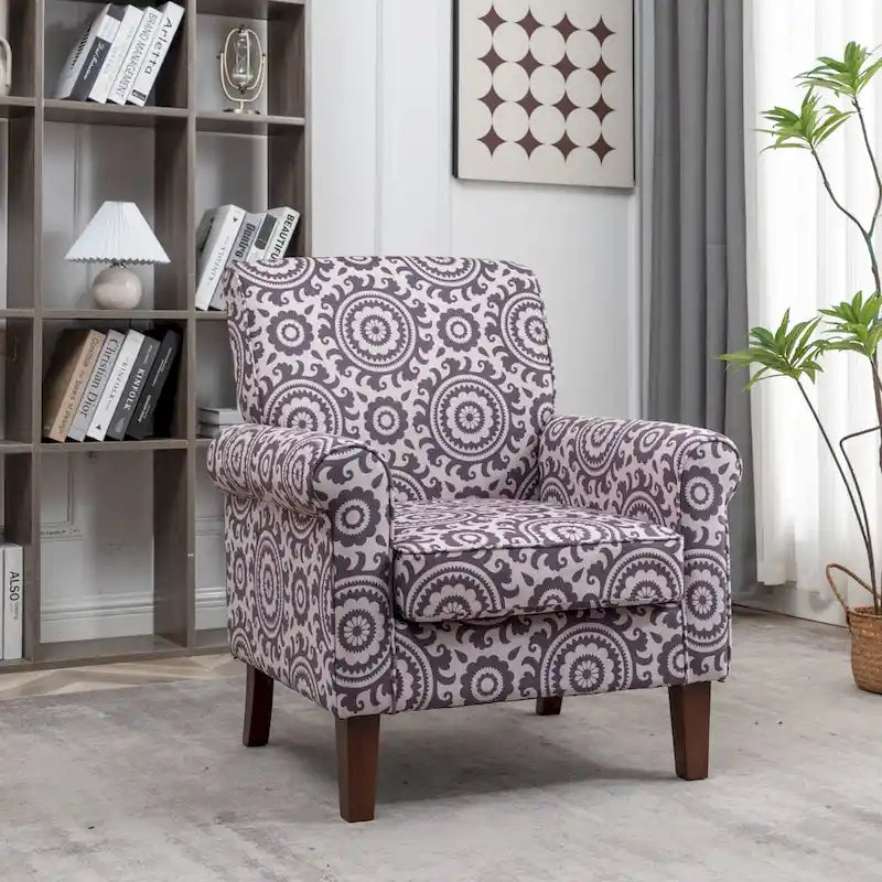 Fauteuil classique en velours avec pieds en bois massif et assise rembourrée épaisse