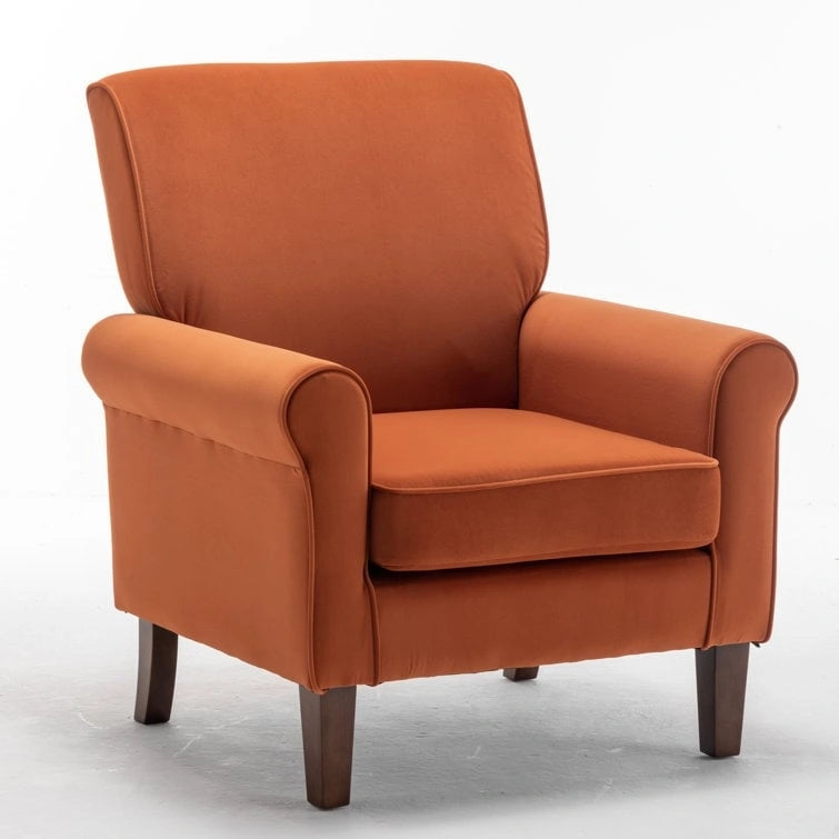 Fauteuil classique en velours avec pieds en bois massif et assise rembourrée épaisse