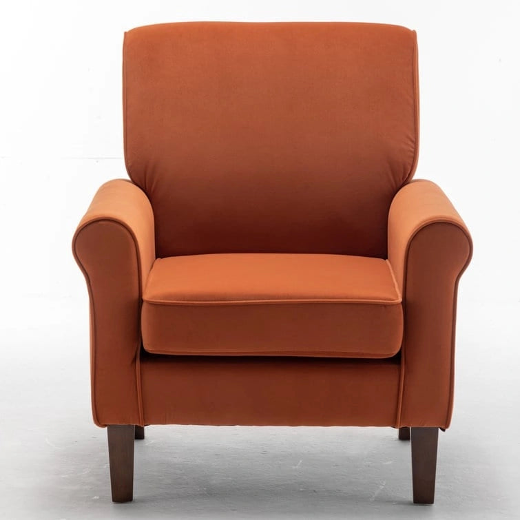 Fauteuil classique en velours avec pieds en bois massif et assise rembourrée épaisse