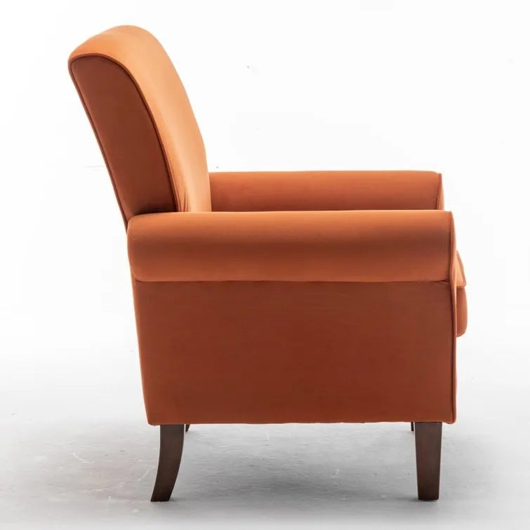 Fauteuil classique en velours avec pieds en bois massif et assise rembourrée épaisse
