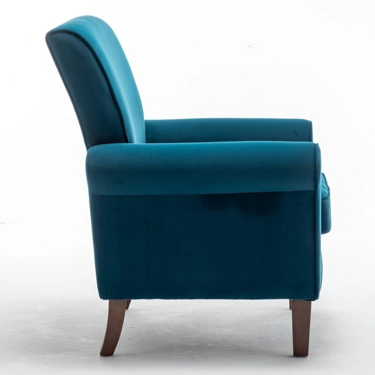 Fauteuil classique en velours avec pieds en bois massif et assise rembourrée épaisse