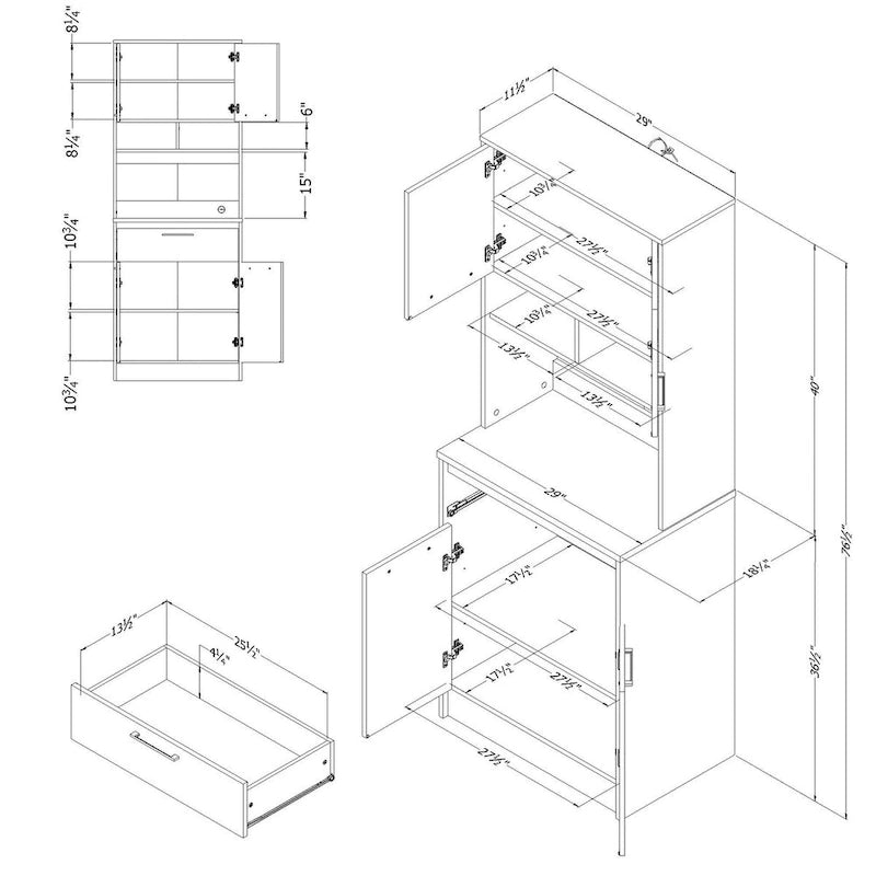 Armoire de rangement autoportante pour garde-manger avec étagères réglables et portes doubles
