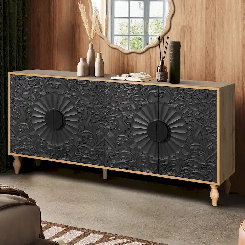 Meuble de rangement avec porte à motif symétrique sculpté