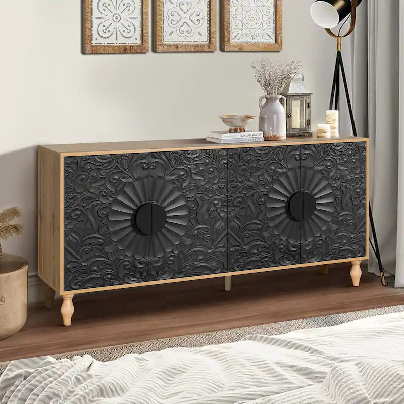 Meuble de rangement avec porte à motif symétrique sculpté