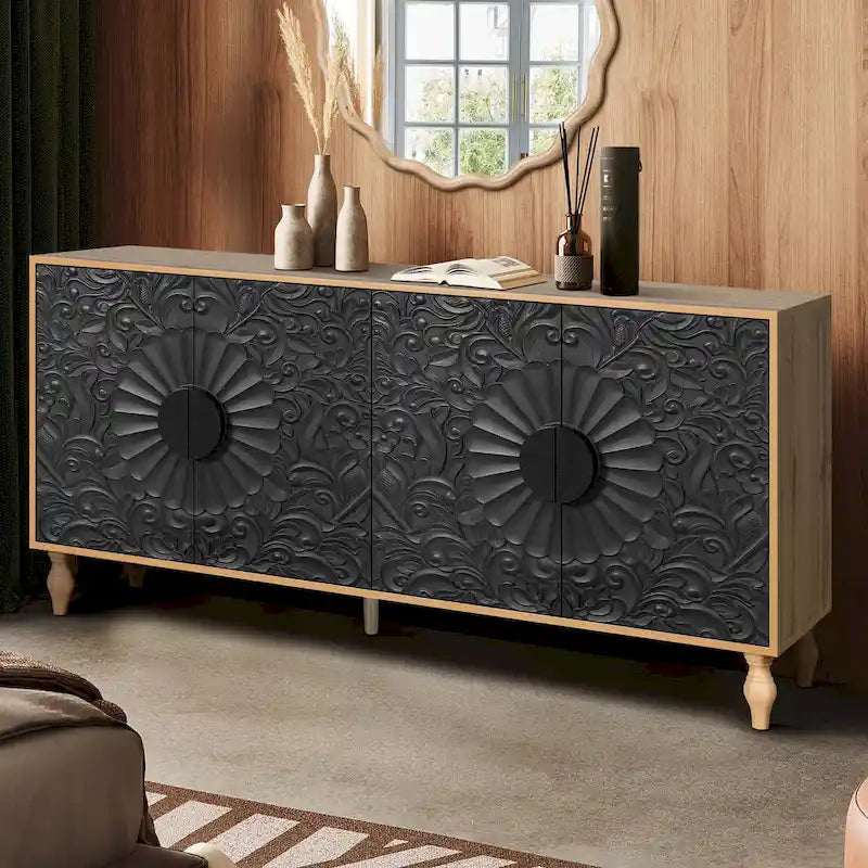 Meuble de rangement avec porte à motif symétrique sculpté