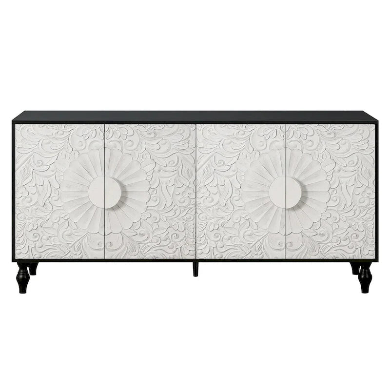Meuble de rangement avec porte à motif symétrique sculpté