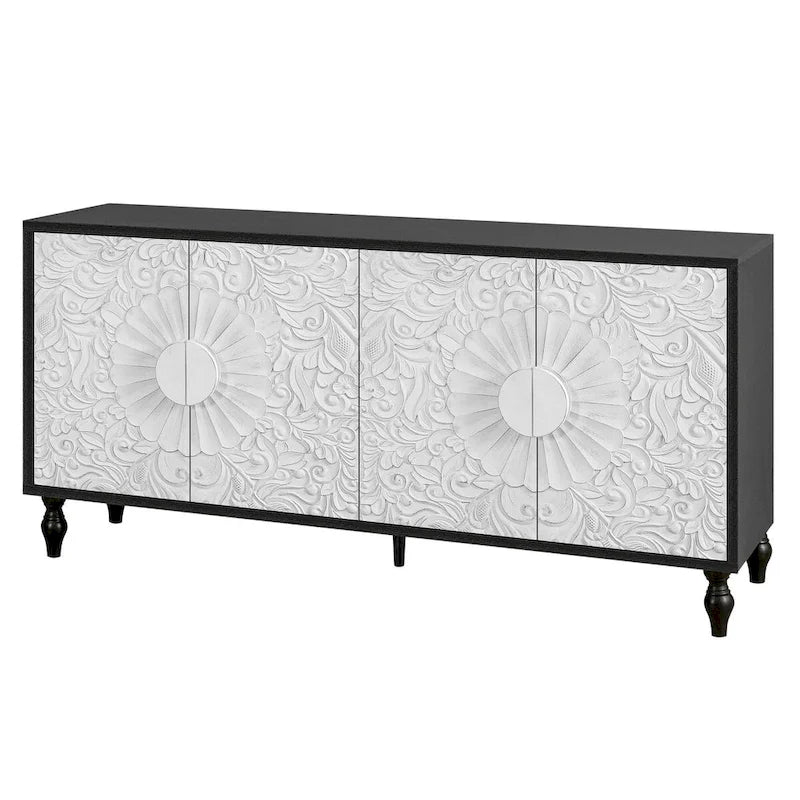 Meuble de rangement avec porte à motif symétrique sculpté