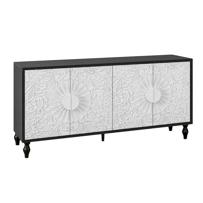 Meuble de rangement avec porte à motif symétrique sculpté