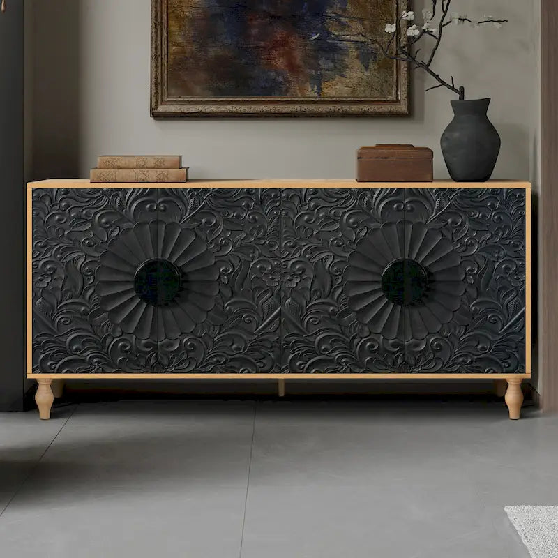 Meuble de rangement avec porte à motif symétrique sculpté