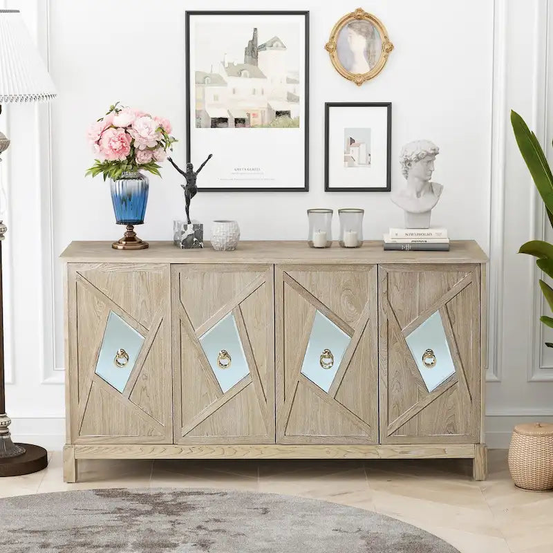 Armoire de rangement moderne à 4 portes avec étagères intérieures réglables