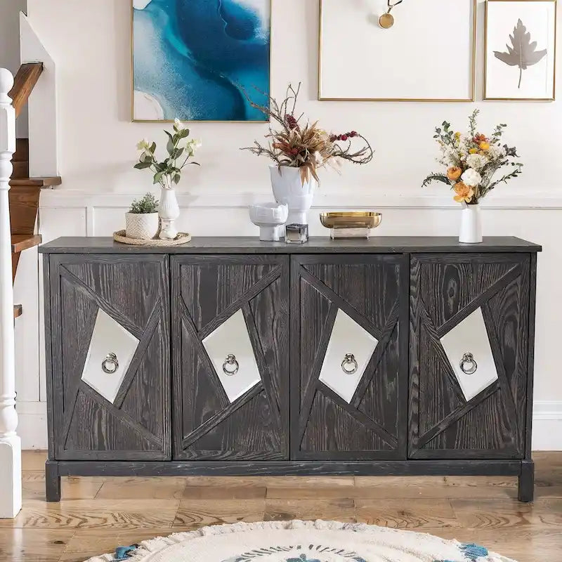 Armoire de rangement moderne à 4 portes avec étagères intérieures réglables