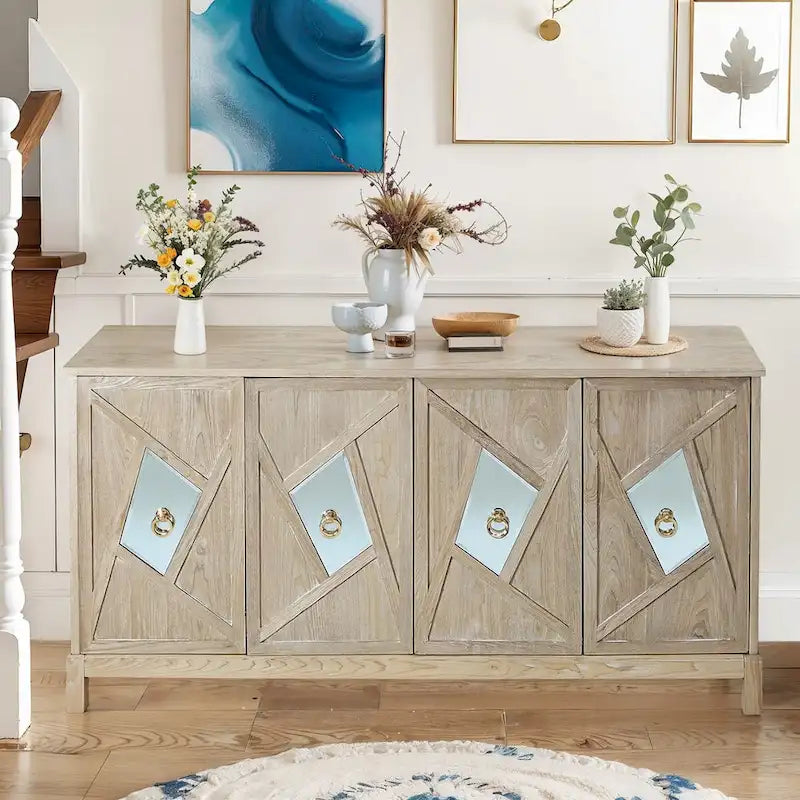 Armoire de rangement moderne à 4 portes avec étagères intérieures réglables