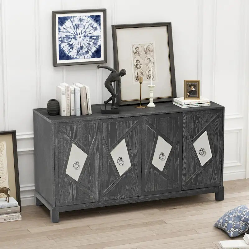 Armoire de rangement moderne à 4 portes avec étagères intérieures réglables