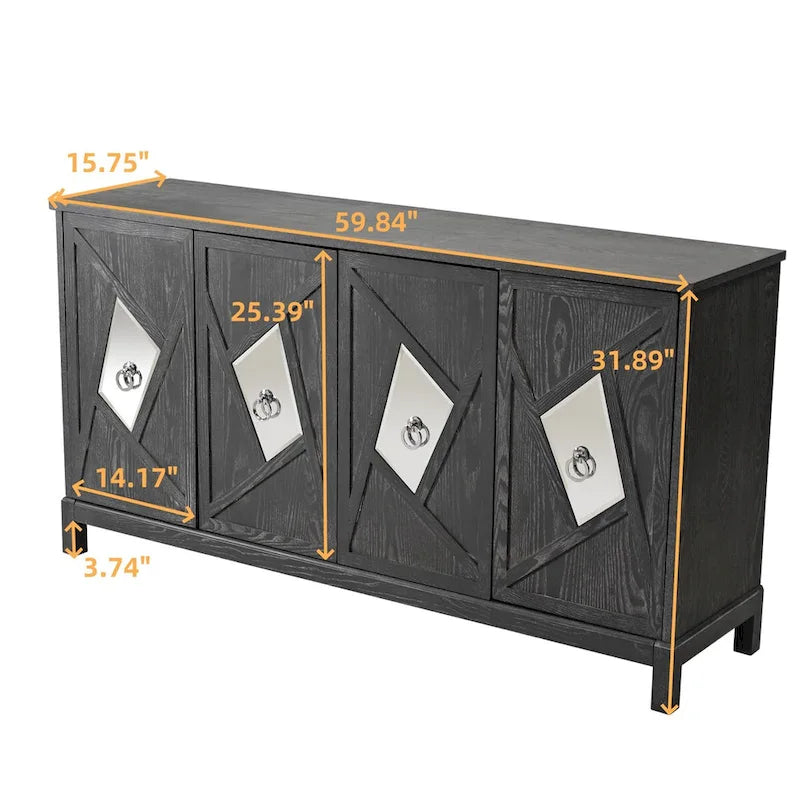 Armoire de rangement moderne à 4 portes avec étagères intérieures réglables