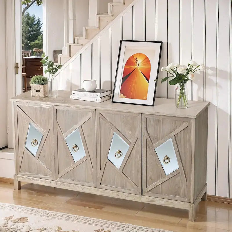Armoire de rangement moderne à 4 portes avec étagères intérieures réglables