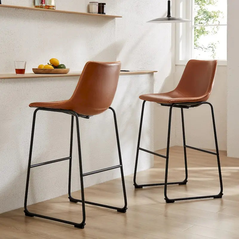 Tabourets de bar en cuir, hauteur de comptoir 30 pouces, lot de 2