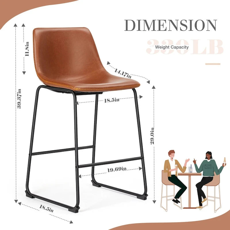 Tabourets de bar en cuir, hauteur de comptoir 30 pouces, lot de 2