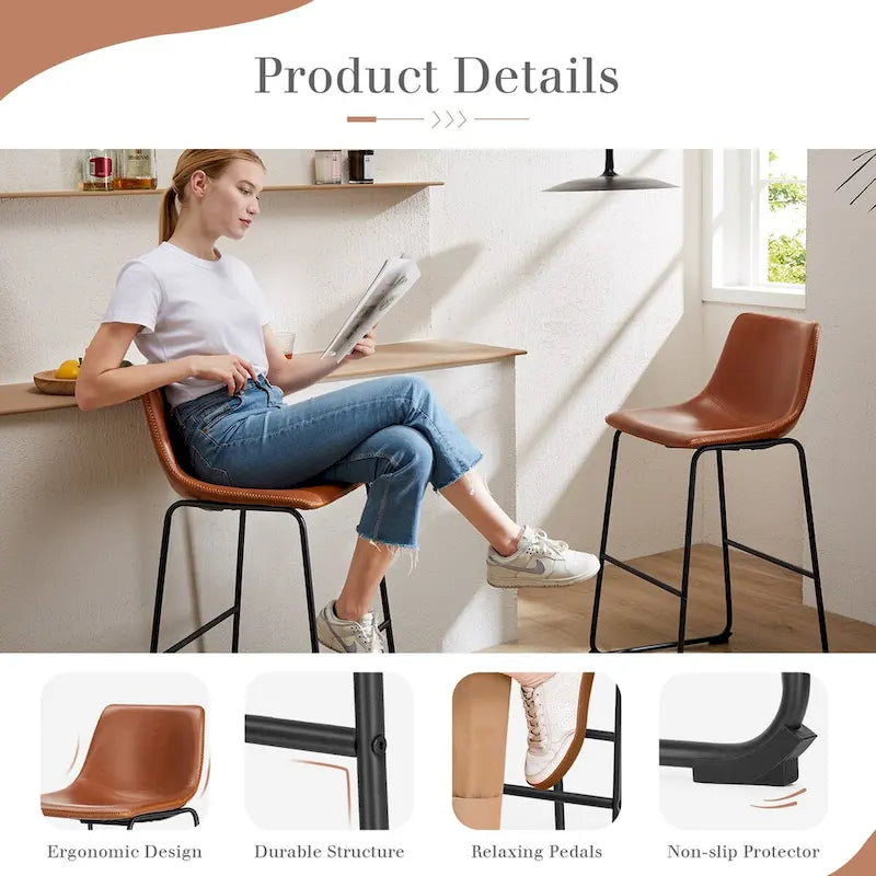 Tabourets de bar en cuir, hauteur de comptoir 30 pouces, lot de 2