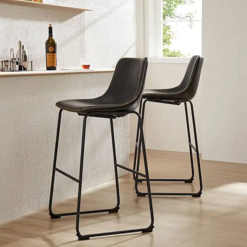 Tabourets de bar en cuir, hauteur de comptoir 30 pouces, lot de 2