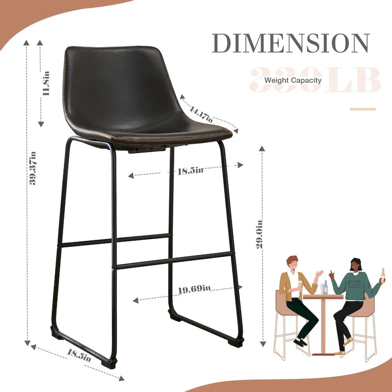 Tabourets de bar en cuir, hauteur de comptoir 30 pouces, lot de 2