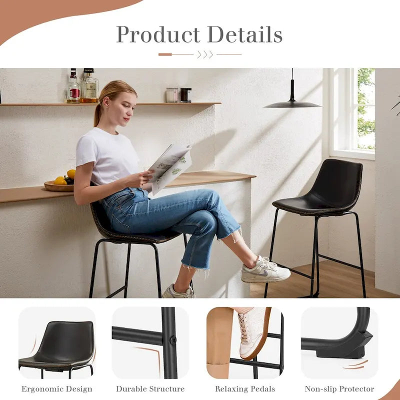 Tabourets de bar en cuir, hauteur de comptoir 30 pouces, lot de 2
