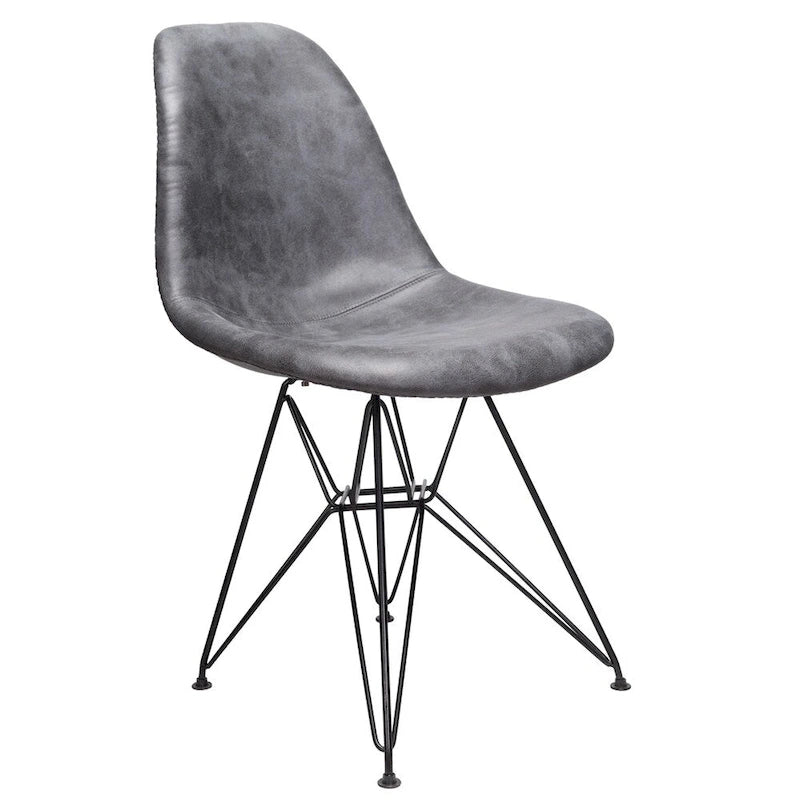 Chaise d'appoint de salle à manger capitonnée en similicuir gris froid avec piètement en acier noir
