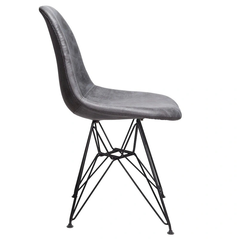 Chaise d'appoint de salle à manger capitonnée en similicuir gris froid avec piètement en acier noir
