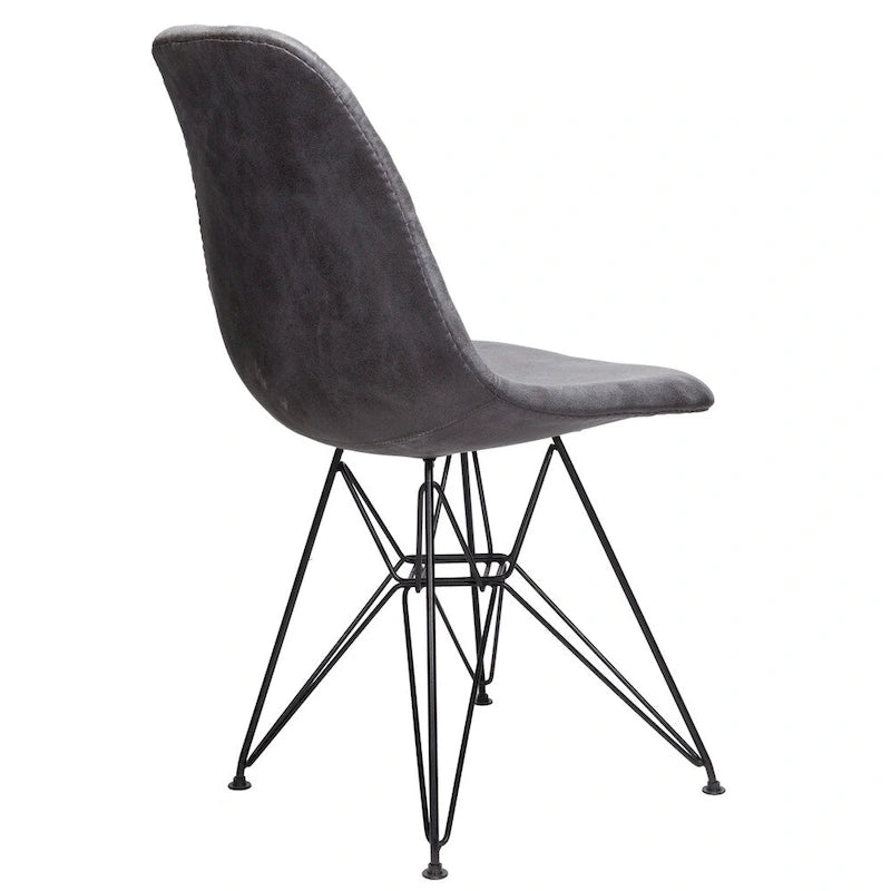 Chaise d'appoint de salle à manger capitonnée en similicuir gris froid avec piètement en acier noir